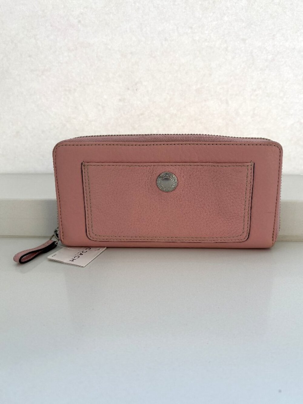 Coach Chelsea Pebbled Leather Accordion Zip Around Wallet Blush Pink 40596 NEW